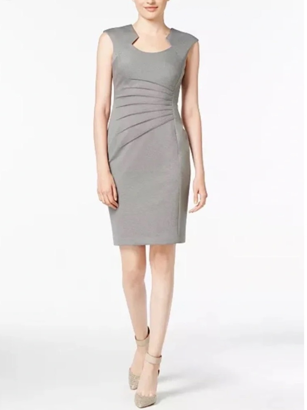Calvin Klein Gray Pleated Sheath Pencil Skirt Dress